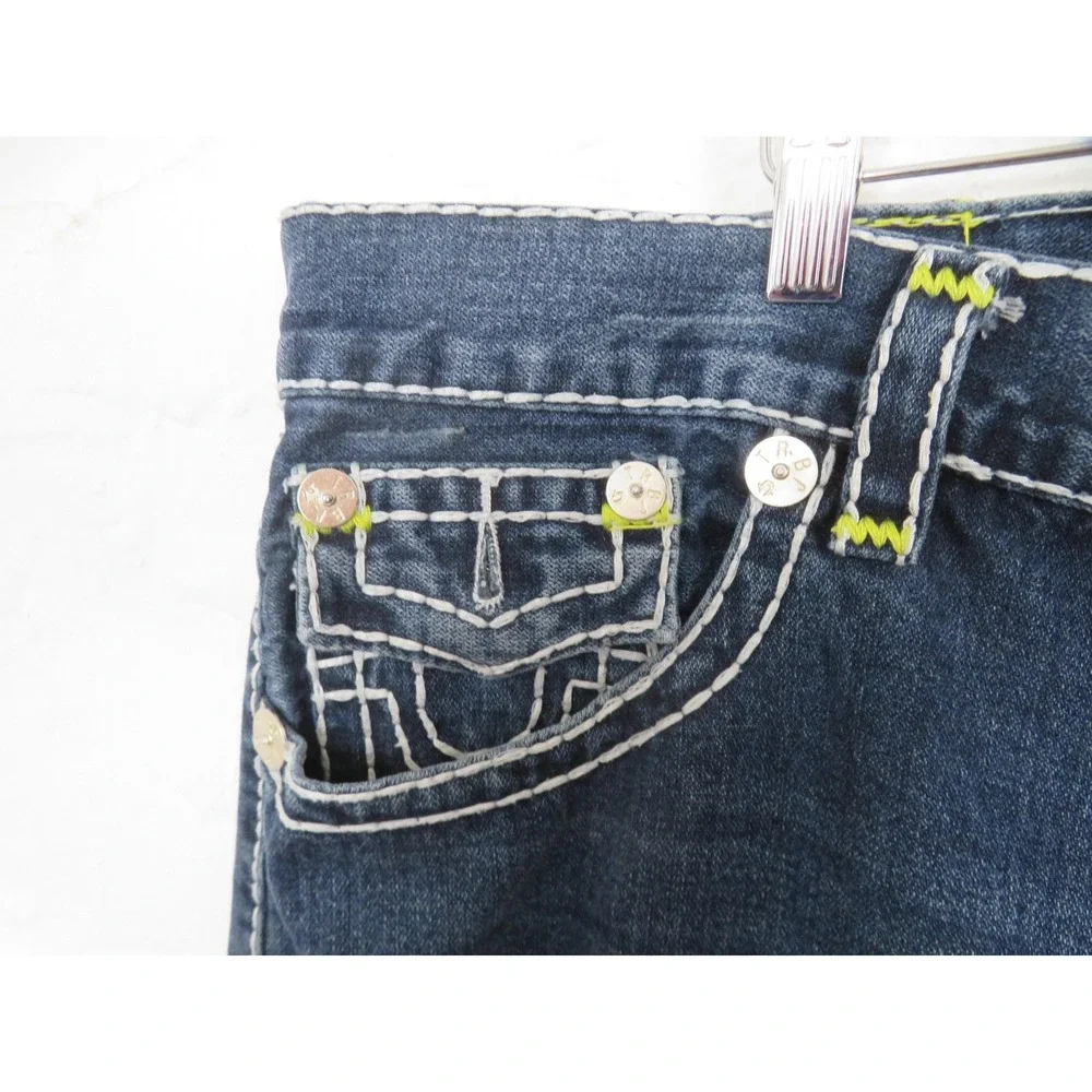 Vtg True Religion Ricky Super T JeansMen 42x34 Blue Flap Pocket USA Thick Stitch